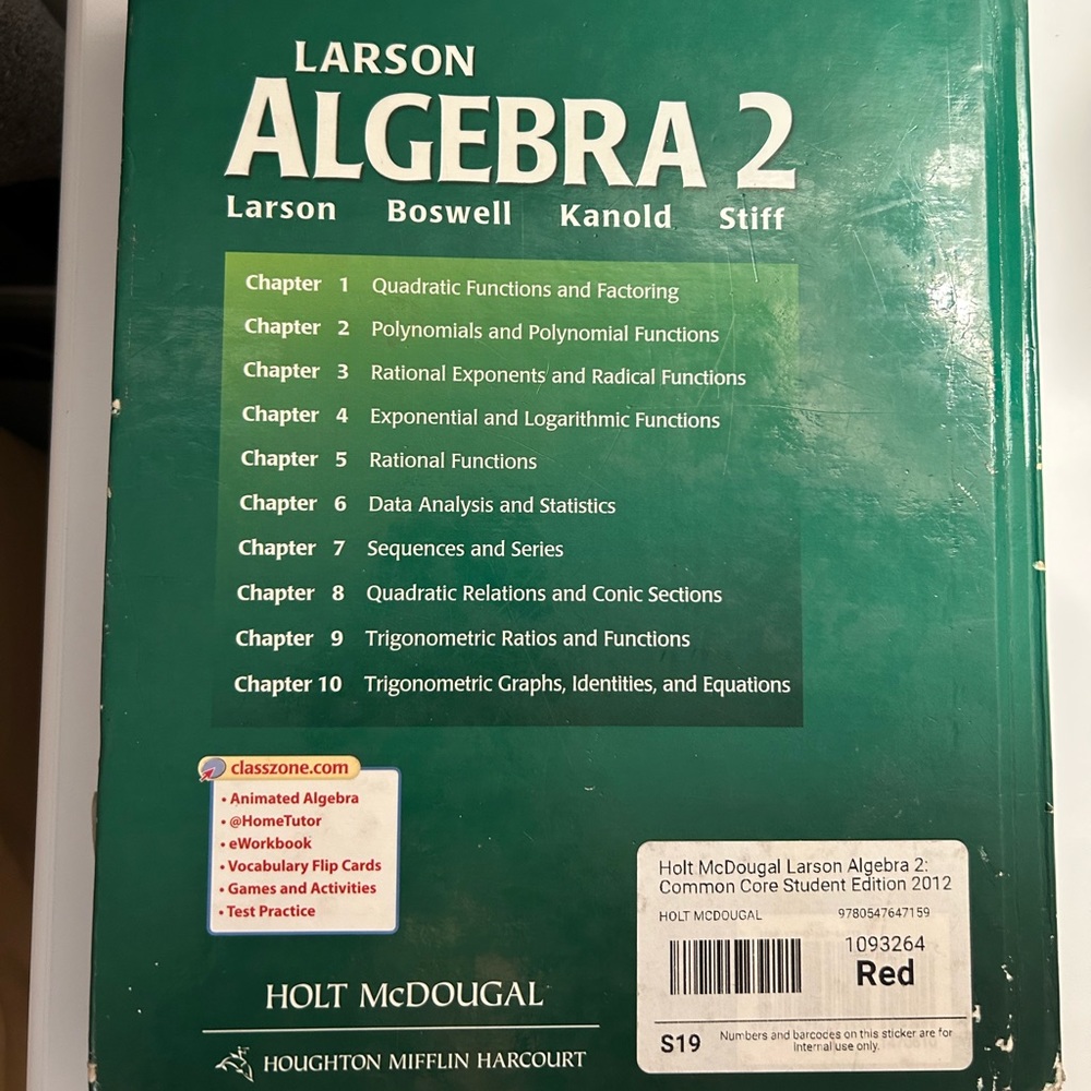 Larson Algebra 2 Textbook - Picture 2 of 3